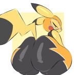  2022 anthro arizonathevixen bedroom_eyes big_butt butt clothed clothing cosplay_pikachu_(costume) dipstick_ears dipstick_tail female generation_1_pokemon hi_res huge_butt huge_thighs looking_at_viewer looking_back looking_back_at_viewer markings multicolored_ears narrowed_eyes nintendo pikachu pikachu_libre pokemon pokemon_(species) seductive simple_background smile smiling_at_viewer solo tail_markings thick_thighs video_games yellow_body 