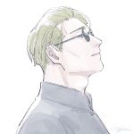  1boy adam&#039;s_apple black_shirt blonde_hair expressionless jujutsu_kaisen male_focus nanami_kento nekoyanaginekoko portrait shirt short_hair solo sunglasses undercut white_background 