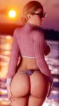  1girl 3d ass blonde_hair breasts detroit:_become_human glasses highres jul3d large_breasts panties solo sunset topless underwear 