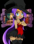  blue_eyes bracelet datwondoude hat highres jewelry pointy_ears purple_hair shantae shantae_(series) skirt solo witch_hat 
