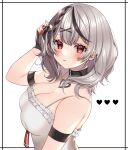  1girl absurdres black_collar braid breasts camisole chitose_(chi_candy) cleavage collar ear_piercing fingerless_gloves gloves grey_hair heart highres hololive large_breasts piercing red_eyes red_nails sakamata_chloe virtual_youtuber white_camisole 