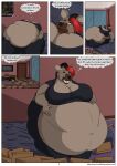 anthro belly big_breasts breasts comic eating english_text feeding female food hi_res hyaenid mammal morbidly_obese obese organs osiol overweight overweight_anthro overweight_female pizza pizza_box solo stomach text url weight_gain 