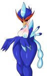  anthro areola beak big_breasts blue_areola blue_hair blue_nipples blush breasts feathers female generation_9_pokemon hair hi_res huge_thighs leaked_pokemon looking_at_viewer multicolored_body nintendo nipples non-mammal_breasts nude pokemon pokemon_(species) quaquaval saltyxodium smile solo thick_thighs two_tone_body video_games wide_hips 