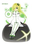  bare_shoulders blonde_hair breasts detached_sleeves gijinka green_eyes hair_ornament hair_over_one_eye large_breasts long_hair microsoft personification product_girl side_ponytail sitting sleeves_past_wrist sleeves_past_wrists smile xbox_360 xbox_360-tan 