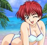  artist_request character_request doushin lowres red_eyes red_hair short_hair smile suruga_maki swimsuit wink xchange 