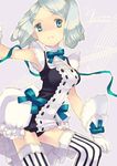  blue_eyes bow breasts dress english female genderswap gijinka gloves jazz_(transformers) lolita_fashion no_pants open_mouth panties personification ribbon short_hair solo thighhighs transformers underwear white_hair yuunono 