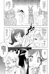  animal_ears bow bunny_ears comic eating food fujiwara_no_mokou glasses greyscale hachi_(chihagura) hair_ornament highres houraisan_kaguya long_hair monochrome multiple_girls non-web_source thighhighs touhou translated tsundere 