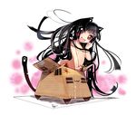  :3 animal_ears ass bad_id bad_pixiv_id black_eyes black_hair box cardboard_box cat_ears cat_tail flat_chest hair_over_breasts in_box in_container long_hair navel nude original solo tail usoneko very_long_hair 