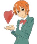  blush hair_ornament hairpin heart highres honya inami_mahiru orange_eyes orange_hair school_uniform short_hair smile solo working!! 