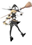  absurdres alternate_costume alternate_hairstyle bad_id bad_pixiv_id black_legwear blonde_hair braid broom hat highres kirisame_marisa legwear_under_shorts long_hair ni_piao_xiancai pantyhose shorts solo touhou witch_hat yellow_eyes 