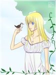  1girl artist_request bird blonde_hair blue_eyes claire_(harvest_moon) female harvest_moon jewelry leaf necklace 