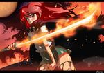  cape fire panties pantyshot red_eyes red_hair school_uniform serafuku shakugan_no_shana shana solo sword tashiromotoi thighhighs torn_clothes underwear weapon 