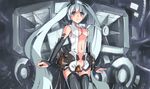  aqua_hair bad_id bad_pixiv_id blueman breasts bridal_gauntlets center_opening cleavage elbow_gloves fingerless_gloves gloves hatsune_miku hatsune_miku_(append) long_hair medium_breasts navel necktie solo thighhighs twintails very_long_hair vocaloid vocaloid_append 