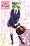  alternate_costume antennae bag douji green_eyes green_hair kneehighs loafers necktie school_uniform shoes short_hair socks solo touhou wriggle_nightbug 