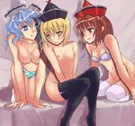  :q bad_id bad_pixiv_id black_legwear blonde_hair bottomless bra breasts duplicate hat incest lingerie lunasa_prismriver lyrica_prismriver medium_breasts merlin_prismriver multiple_girls nipples nude panties sdd short_hair siblings sisters small_breasts striped striped_panties tears thighhighs tongue tongue_out topless touhou underwear underwear_only yuri 