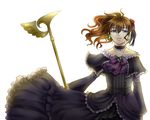  bad_id bad_pixiv_id blue_eyes brown_hair choker cosplay dress earrings flower frills hair_flower hair_ornament jewelry red_flower red_rose rose solo staff takai_shizuno umineko_no_naku_koro_ni ushiromiya_natsuhi 