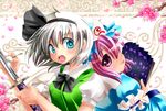  blue_eyes hairband konpaku_youmu multiple_girls nagare pink_eyes pink_hair saigyouji_yuyuko short_hair silver_hair touhou 