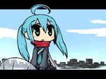  ahoge aqua_eyes aqua_hair chan_co chibi cloud day hatsune_miku letterboxed long_hair necktie red_scarf scarf sky solo twintails upper_body vocaloid 
