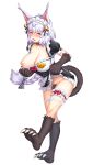  1girl animal_ears bad_link braid breasts cat_ears cat_girl cat_tail crackle_(taimanin) highres maid nipples pussy_juice red_eyes simple_background smile solo tail taimanin_(series) taimanin_rpgx underwear white_background white_hair 