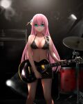  1girl absurdres aqua_eyes bocchi_the_rock! breasts cleavage gibun_(sozoshu) gotou_hitori guitar highres holding holding_instrument instrument long_hair looking_at_viewer medium_breasts navel pink_hair solo standing 