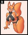 absurd_res anthro big_breasts breasts canid canine clothed clothing diane_foxington dreamworks dress eyebrow_piercing facial_piercing female fox fur hi_res legwear mammal orange_body orange_fur piercing rondonite simple_background solo tail tan_body tan_fur the_bad_guys thigh_highs