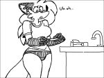  4:3 anthro black_and_white canid canine clothed clothing female fox fur hair mammal monochrome panties pepper_(sketchytoasty) red_fox sink sketchytoasty text underwear 
