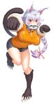  1girl absurdres animal_ears bad_link braid breasts cat_ears cat_girl cat_tail crackle_(taimanin) highres red_eyes simple_background solo tail taimanin_(series) taimanin_rpgx white_background white_hair 