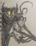  ambiguous_gender andre_(disambiguation) anthro darklum999 duo fangs intersex intersex/intersex pen_(artwork) size_difference traditional_media_(artwork) yellow_eyes 