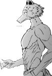 abs absurd_res anthro beastars canid canine canis cigarette clothed clothing furry_bb greyscale hi_res legoshi_(beastars) male mammal monochrome muscular muscular_male smoking solo topless wolf 