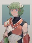  1other animal_ears armor asymmetrical_armor blue_eyes braid cat_ears closed_mouth expressionless green_hair juniper_(xenoblade) kabeuchimain looking_at_viewer shoulder_armor sleeveless upper_body xenoblade_chronicles_(series) xenoblade_chronicles_3 