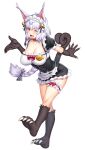  1girl animal_ears bad_link braid breasts cat_ears cat_girl cat_tail crackle_(taimanin) highres maid open_mouth red_eyes simple_background smile solo tail taimanin_(series) taimanin_rpgx white_background white_hair 
