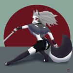  1:1 absurd_res action_pose anthro breasts butt canid canid_demon canine canis clothing demon female goth hellhound helluva_boss hi_res loona_(helluva_boss) mammal melee_weapon pose solo svmhunny sword torn_clothing under_boob underwear weapon wolf 
