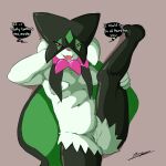  1:1 2022 absurd_res animal_humanoid anthro bedroom_eyes belly blush breasts cape cape_only clothing colored digital_drawing_(artwork) digital_media_(artwork) english_text felid feline felis female fur generation_9_pokemon genitals hi_res humanoid inuyuru leaked_pokemon looking_at_viewer lynx mammal mammal_humanoid meowscarada mostly_nude narrowed_eyes nintendo nipples nude one_leg_up open_mouth pokemon pokemon_(species) pussy raised_leg seductive shaded signature simple_background sketch slightly_chubby smile solo text thick_thighs video_games 