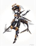  1girl breasts colored_skin frown full_body halo highres holding holding_polearm holding_weapon joints lordyanyu mechanical_halo mechanical_tail original polearm robot_girl robot_joints small_breasts solo spear tail thrusters weapon white_skin yellow_eyes 