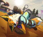  2022 4_fingers anthro black_nose blep blurred_background brown_body brown_fur canid canine clothed clothing cloud countershade_face countershade_fur countershade_tail countershade_torso countershading day digital_media_(artwork) epic_games fennix_(fortnite) fingers fortnite fox fully_clothed fungus fur gloves grass handwear hi_res leo-wolf lying male mammal mushroom on_back orange_body orange_eyes orange_fur outside plant pose sky smile solo tongue tongue_out tree video_games white_body white_countershading white_fur yellow_sclera 