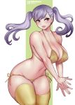  1girl bikini black_clover bokuman breasts large_breasts noelle_silva purple_eyes solo string_bikini swimsuit thick_thighs thighhighs thighs twintails 