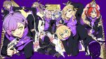  6+girls :o ahoge akai_haato aki_rosenthal anger_vein animal_ears antenna_hair anya_melfissa assault_rifle ben-day_dots black_bow black_jacket black_nails blonde_hair blue_eyes blue_hair bow braid braided_bangs brown_hair carrying carrying_person commentary dual_wielding emphasis_lines english_commentary fangs foreshortening grabbing_another's_arm green_bow green_eyes grin group_name gun hair_ornament hair_ribbon hair_scrunchie hakos_baelz hakui_koyori handgun heart heart_hair_ornament highres holding hololive hololive_english hololive_grand_theft_auto hololive_indonesia hood hoodie horns jacket long_hair mouse_ears mouse_girl multicolored_hair multiple_girls nakiri_ayame nanashi_mumei official_alternate_costume official_alternate_hairstyle one_side_up open_mouth pink_hair purple_background purple_eyes purple_hair purple_hoodie rabbit_ears red_eyes red_hair ribbon rifle screentones scrunchie short_hair skin-covered_horns slit_pupils smile streaked_hair tactical_clothes tataki_tuna tokoyami_towa twintails usada_pekora very_long_hair virtual_youtuber weapon white_hair wolf_ears 