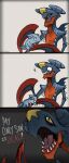  9:21 accidental_death anthro arm_spikes blood bodily_fluids chest_spike colored comic cross_eyes crying death duo english_text eyes_closed fangs father father_and_child father_and_son generation_4_pokemon gible gore happy hi_res lifting_other male mega_evolution mega_garchomp multicolored_body nintendo open_mouth parent parent_and_child pashmenia pokemon pokemon_(species) sad screaming sharp_teeth shocked shocked_expression simple_background slice sliced son spikes spikes_(anatomy) tears teeth text tongue video_games yellow_eyes 