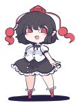  1girl black_hair black_skirt blush_stickers buttons collared_shirt fried_rice0614 frilled_skirt frills full_body hat highres one-hour_drawing_challenge open_mouth pointy_ears pom_pom_(clothes) puffy_short_sleeves puffy_sleeves red_eyes red_footwear red_headwear shameimaru_aya shirt short_hair short_sleeves simple_background skirt smile solo tokin_hat touhou white_background white_shirt 