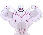  abs absurd_res anthro biceps body_hair chest_hair claws dragon dumbandgreen flexing hi_res legendary_pokemon looking_at_viewer male muscular muscular_anthro muscular_male nintendo nipples open_mouth pecs pokemon pokemon_(species) red_eyes scalie shaved smile smirk solo teeth vein veiny_muscles video_games white_body 