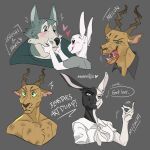  &lt;3 1:1 2022 antelope anthro beastars blood blush bodily_fluids bovid canid canine canis clothed clothing domestic_rabbit english_text felid female gazelle group harlequin_rabbit haru_(beastars) hi_res hybrid lagomorph legoshi_(beastars) leopard leporid male mammal melon_(beastars) mizuchi_(beastars) musenilla oryctolagus pantherine rabbit signature simple_background smile smirk speech_bubble text wolf 