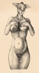  absurd_res breasts cougar cross-hatching diorionarh felid feline female gem hand_on_breast hatching_(art) hi_res jewelry looking_at_viewer mammal mature_female necklace nude pearl_(gem) pearl_necklace pubes shaded solo 
