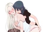  2girls ass_grab bare_arms black_shirt blush breast_grab breasts byleth_(fire_emblem) byleth_(fire_emblem)_(female) closed_eyes collarbone edelgard_von_hresvelg fire_emblem fire_emblem:_three_houses grabbing grabbing_from_behind grey_eyes grey_hair groin licking licking_neck long_hair midriff multiple_girls one_eye_closed open_mouth panties panty_pull pink_panties pulled_by_another shiny shiny_hair shirt short_sleeves simple_background sketch sleeveless sleeveless_shirt small_breasts spaghetti_strap straight_hair strap_slip tongue tongue_out underwear very_long_hair white_background white_hair white_shirt yukiyanagi_raki yuri 