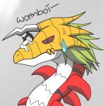  00teeqa00 bandai_namco big_worm_(jaiden_animations) blue_eyes bodily_fluids brown_hair digimon digimon_(species) digimon_world female green_hair grey_background hair horn human jaiden_animations mammal megaseadramon red_body red_sclera reptile scalie simple_background size_difference snake sweat sweatdrop white_body white_skin yellow_body youtube 