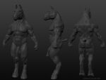  3d_(artwork) abs animal_genitalia animal_penis anthro balls digital_media_(artwork) equid equine equine_penis flared_penis front_view full-length_portrait genitals half-erect hooves horse laser_(artist) male mammal medial_ring monochrome mouth_closed multiple_images muscular muscular_anthro muscular_male nude pecs penis portrait rear_view side_view simple_background solo standing text url 