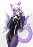  anthro black_clothing blue_body blue_eyes blue_feathers blue_wings bulge closed_smile clothed clothing feathered_wings feathers felid front_view girly glistening glistening_eyes hair hi_res latex_clothing long_hair looking_at_viewer male mammal mouth_closed portrait purple_body purple_feathers purple_wings shermugi simple_background solo standing three-quarter_portrait unsigned white_background white_body white_feathers white_hair white_wings wings 