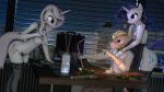  3d_(artwork) absurd_res anthro asinus backrub briefcase cigarette clothing crime digital_media_(artwork) donkey equid equine fleur_de_lis_(mlp) french friendship_is_magic gun hasbro hi_res legwear mammal money my_little_pony nicky_equeen night nude office ranged_weapon rarity_(mlp) shotgun source_filmmaker stockings suggestive syndicate weapon 