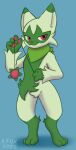  absurd_res ambiguous_gender anthro floragato fur green_body green_fur hi_res leaked_pokemon mr.albafox nintendo pokemon solo video_games yo-yo 