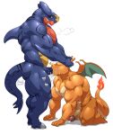  2022 absurd_res anthro big_muscles bodily_fluids charizard cum cum_in_mouth cum_inside cum_while_penetrated digital_media_(artwork) dragon duo ejaculation fellatio fire flaming_tail garchomp generation_1_pokemon generation_4_pokemon genital_fluids genitals hands-free hi_res humanoid_genitalia leaking_cum maldu male male/male male_penetrated male_penetrating male_penetrating_male muscular muscular_male nintendo oral oral_penetration orgasm_from_oral penetration penile penis pokemon pokemon_(species) sex simple_background vein veiny_penis video_games wings 