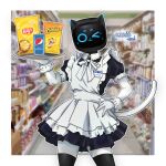  1:1 absurd_res cheetos clothing felid feline hi_res holding_tray humanoid kerfus lay&#039;s machine maid_uniform mammal pepsi polish_text robot robot_humanoid solo text uniform watermark 